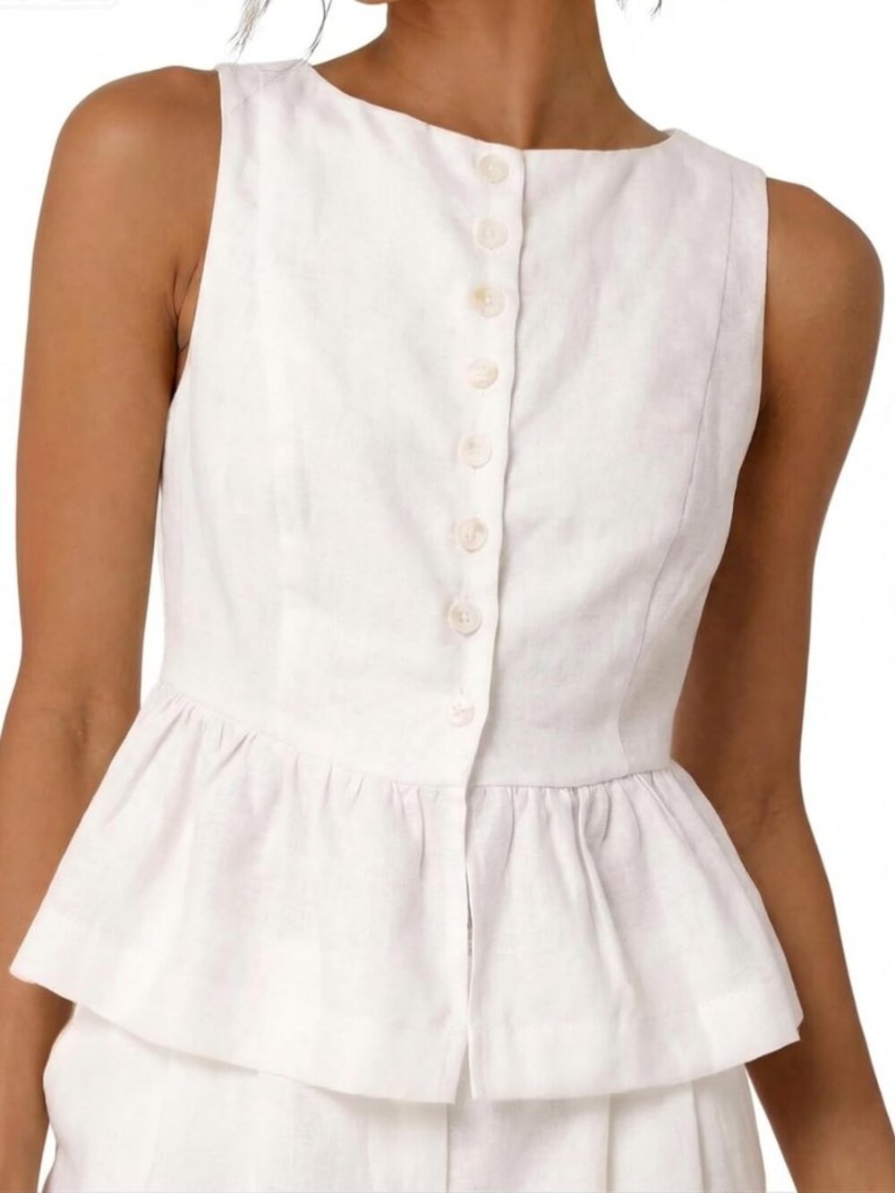 Linen Sleeveless Tank Top with Ruffled Hem | Women's Peplum Style Blouse
